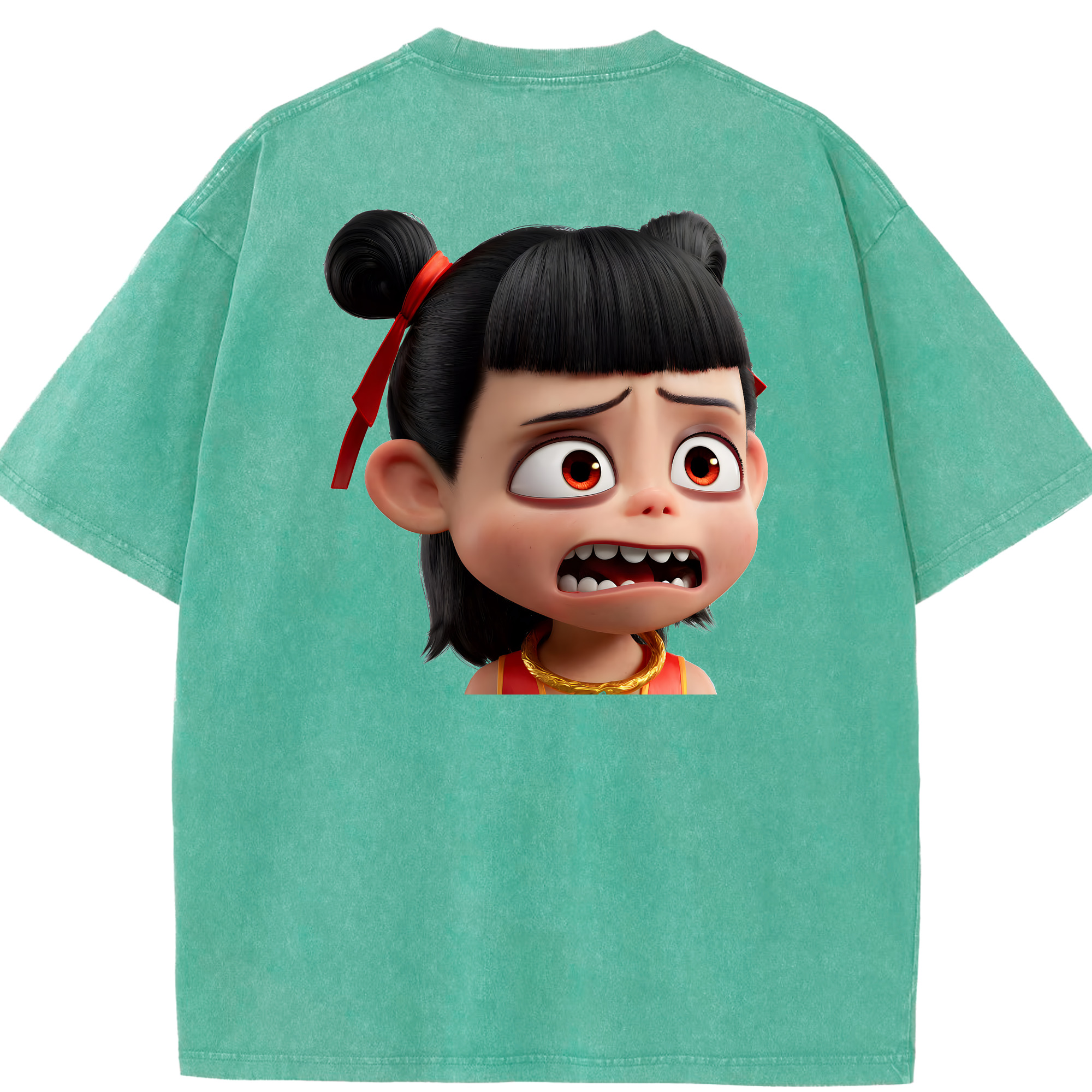 （画像用） Ne Zha 2 ナタ 魔童の大暴れ 綿100% ヴィンテージ風 半袖Tシャツ（背面プリント）
